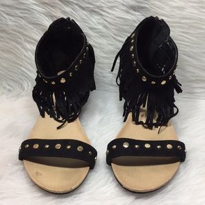 🌹Herstyle Faux Suede Fringe Wedge Sandals